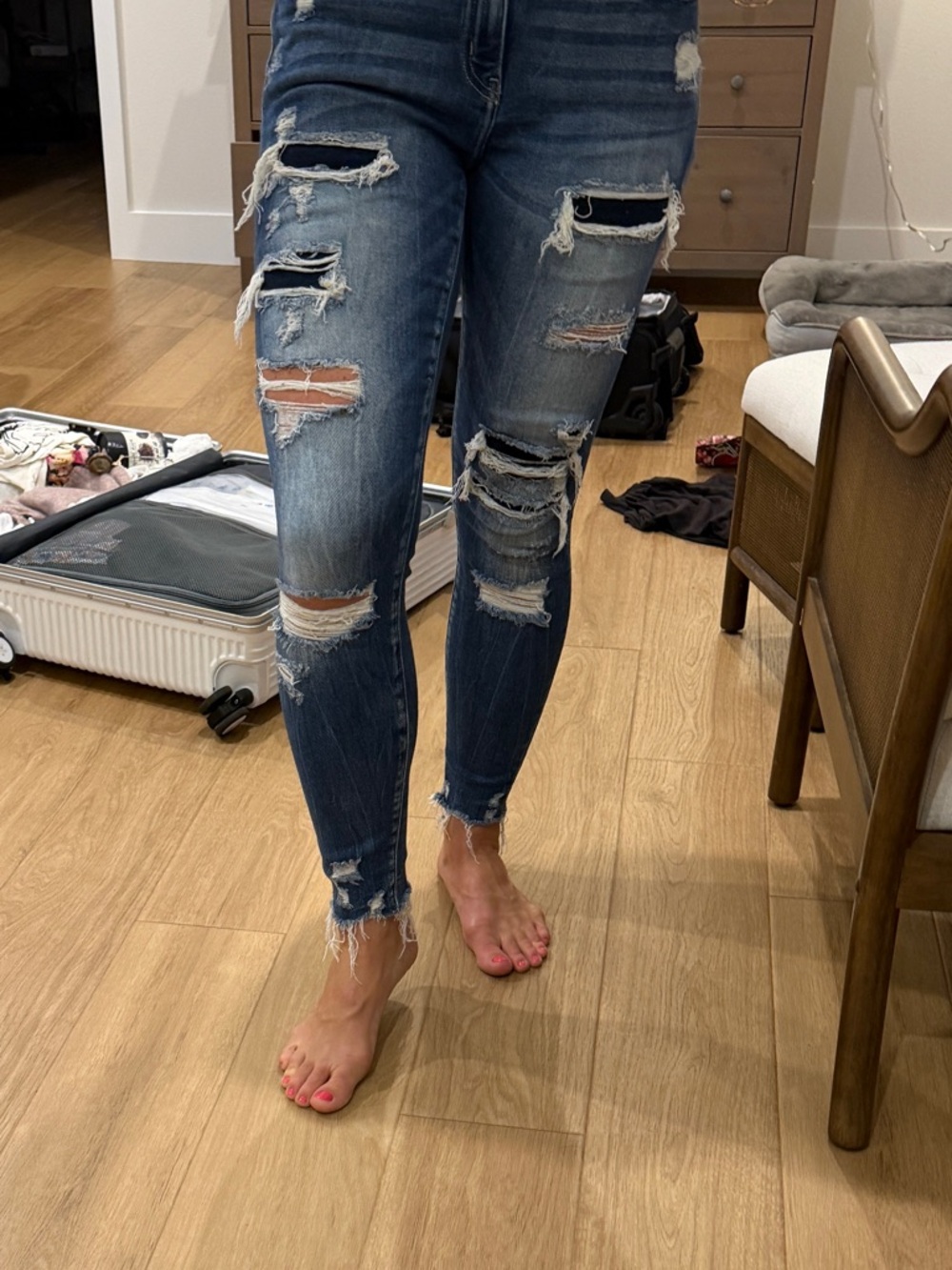 KanCun Dark Blue Ripped Skinny Jeans